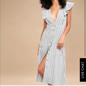 Lost +Wander Grey striped button down midi dress - excellent condition